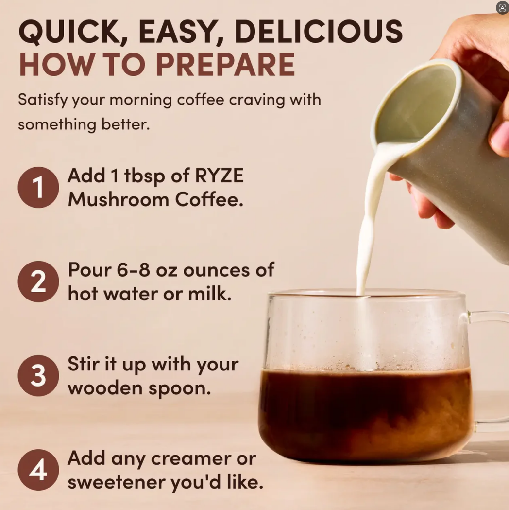 RYZE Mushroom Coffee – with 6 Organic Adaptogenic Mushrooms Grown in USA and High Potency